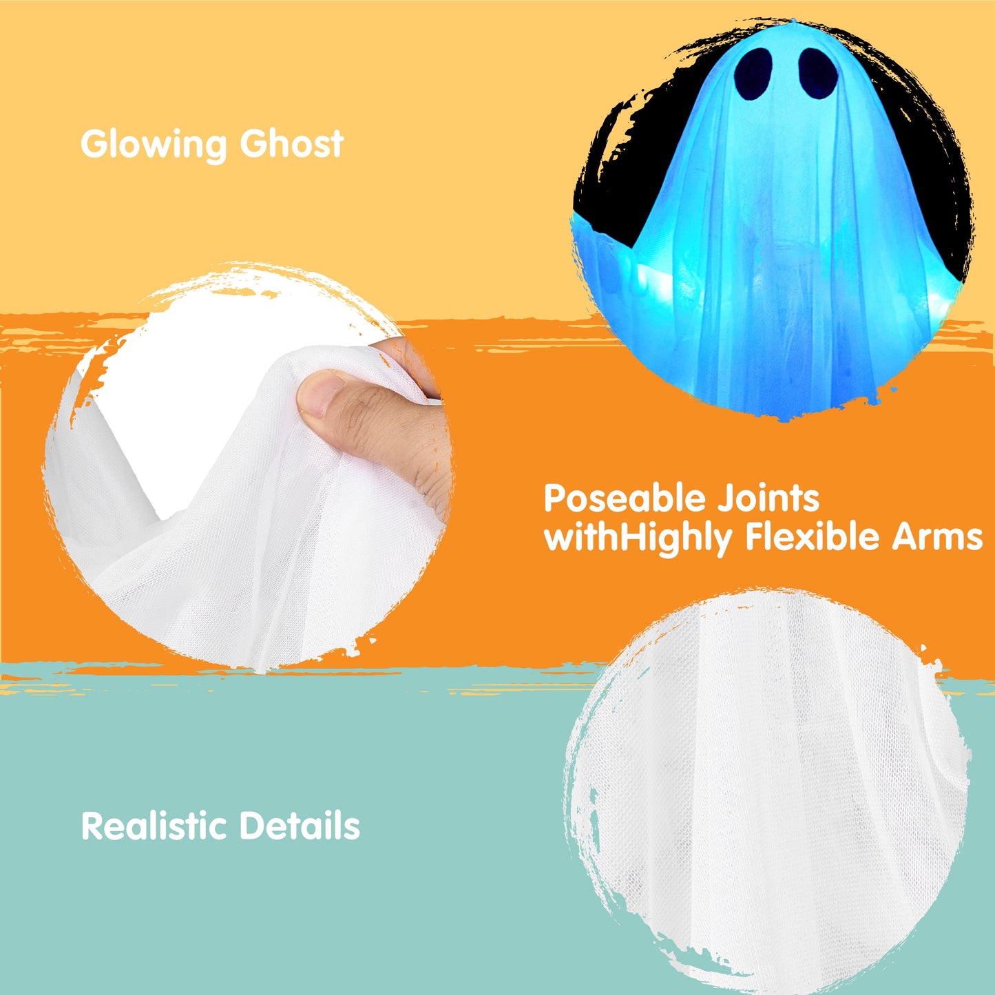 47" Halloween Hanging Light up Ghost Decorations Outdoor,White Ghosts with Blue LED Light and Timer Halloween Hanging Decoration Waterproof for Front Yard Patio Lawn