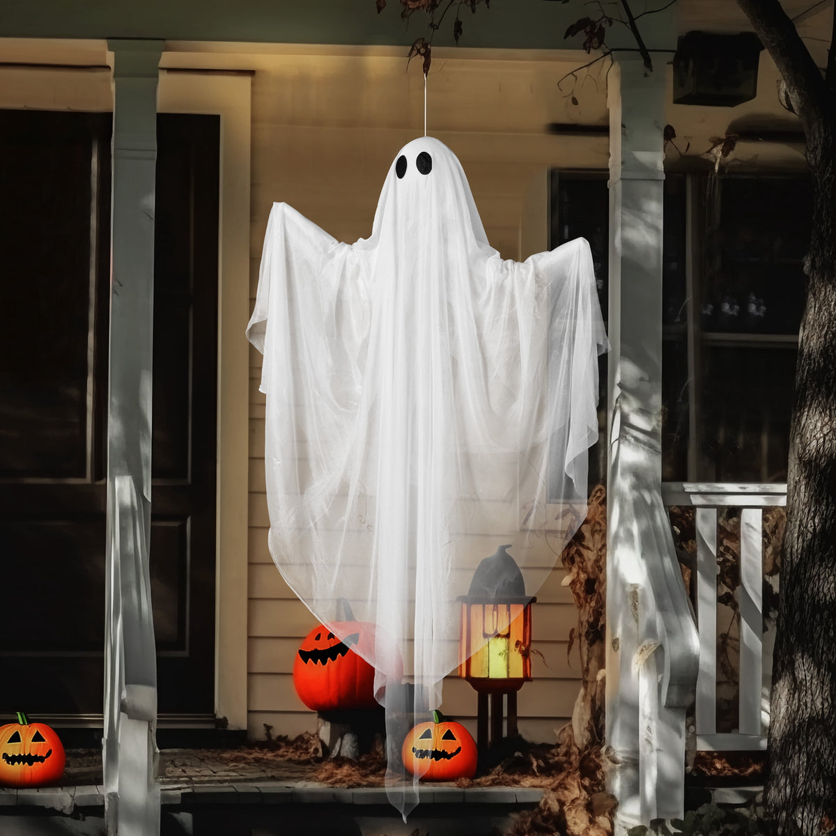 47" Halloween Hanging Light up Ghost Decorations Outdoor,White Ghosts with Blue LED Light and Timer Halloween Hanging Decoration Waterproof for Front Yard Patio Lawn