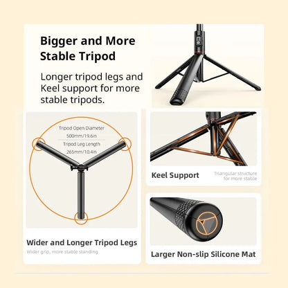1.83M Selfie Stick Tripod for Vlogging, Aluminum Telescoping Smartphone Holder with Wireless BT Remote Control, Extendable Cellphone Tripod Cold Shoe Accessories, Adjustable Phone Content Creator Tool, Stocking Fillers Gift