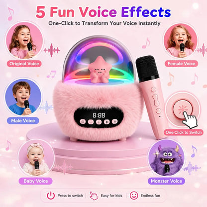 BEBANG Mini Karaokemachine for 3+ to 8–10 Years Old Girls, Portable Bluetooth Speaker with 2 Wireless Microphones, Built-In Lithium Ion Batteries, Multifunction Bluetooth Play, Fashion Toy Gift for Christmas/Birthday
