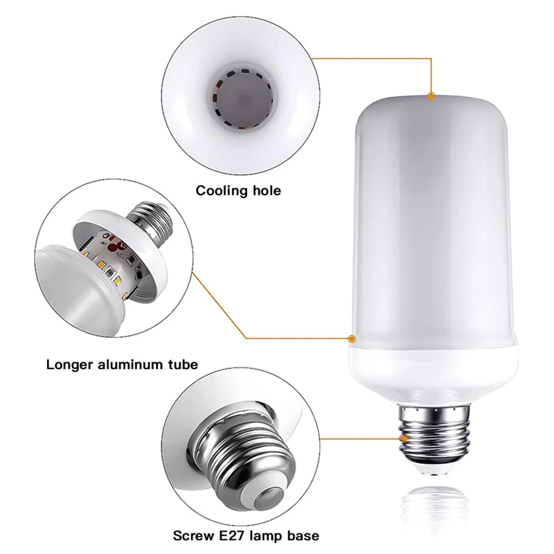 LED Dynamic Flame Effect Light Bulb 12W Multiple Mode Creative Corn Lamp Decorative Lights for Bar Hotel Restaurant Party E27