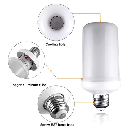 LED Dynamic Flame Effect Light Bulb 12W Multiple Mode Creative Corn Lamp Decorative Lights for Bar Hotel Restaurant Party E27