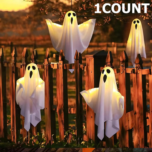 Ghost Shaped Hanging Light, White LED Decorative Light, Halloween Hanging Light, Halloween Decoration, Home Decor for Halloween Party, Ornaments, Patio Decoration, Party Decorations