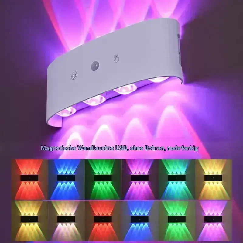 8 Head RGB Sensor Wall Light Wiring Free Rechargeable Wall Light, Adjustable Light Brightness, Hole Free Charging Sensor Light, Aisle Light, Bedroom Light, Battery Wall Light, Door Number Light