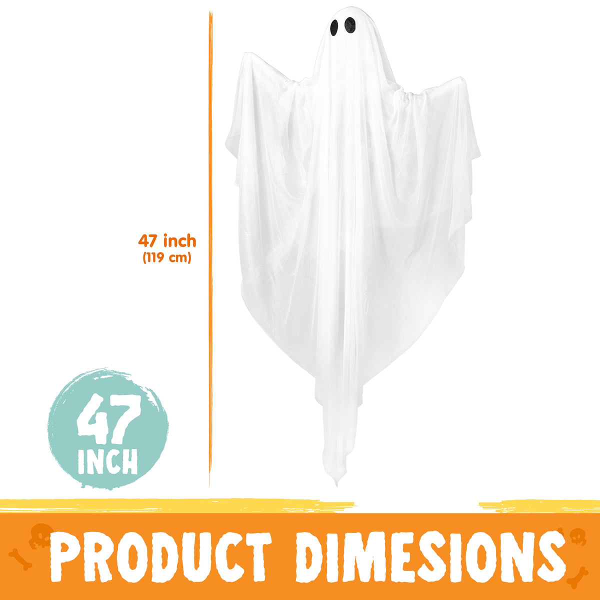 47" Halloween Hanging Light up Ghost Decorations Outdoor,White Ghosts with Blue LED Light and Timer Halloween Hanging Decoration Waterproof for Front Yard Patio Lawn