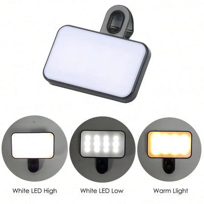 3 Color Temperature Adjustable LED Selfie Light, USB Rechargeable Clip on Phone Computer, Cellphone, Portable Mini Fill Light for Video Conference Vlog Makeup, Selfie Led Lights, Cell Phone Accessories, Led Smartphone Light, Cell Phone Light #GLOBAL PICKS