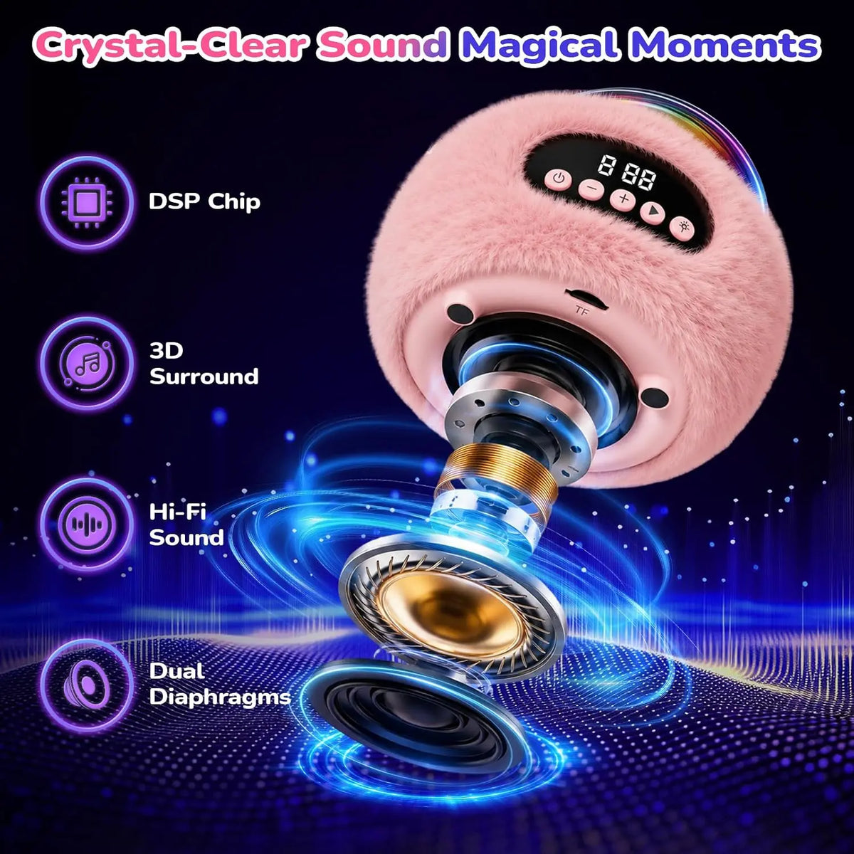 BEBANG Mini Karaokemachine for 3+ to 8–10 Years Old Girls, Portable Bluetooth Speaker with 2 Wireless Microphones, Built-In Lithium Ion Batteries, Multifunction Bluetooth Play, Fashion Toy Gift for Christmas/Birthday
