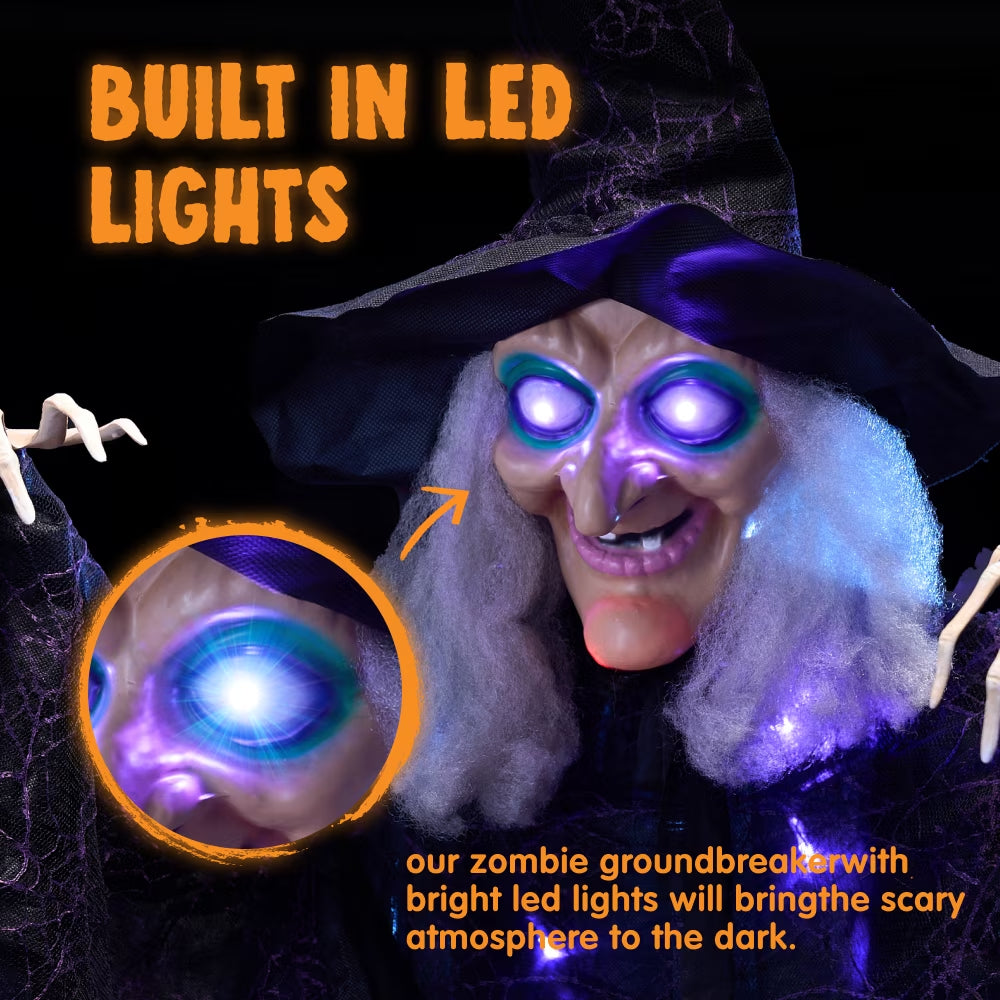 6Ft Halloween Witch Decoration,Outdoor Scary Halloween Animatronic Hanging Witch with Light up Eyes and Sound Decoration for Halloween Outdoor