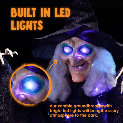 6Ft Halloween Witch Decoration,Outdoor Scary Halloween Animatronic Hanging Witch with Light up Eyes and Sound Decoration for Halloween Outdoor