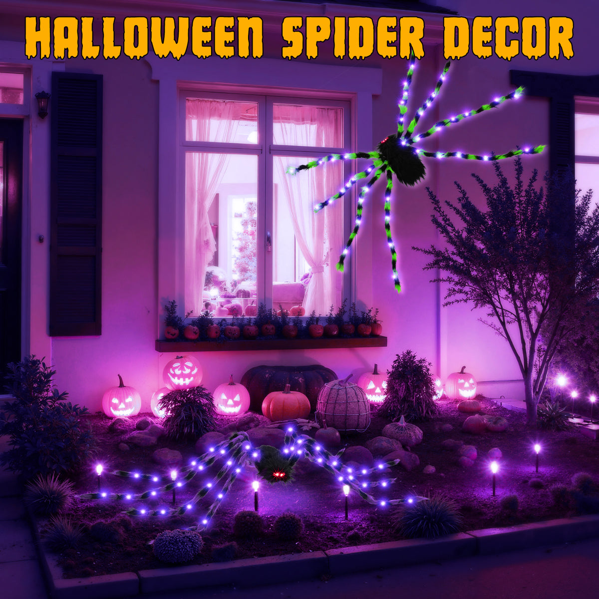 Halloween Decorations Outdoor, 5Ft Giant Spider Light up Spider, 2 Pack Scary Large Halloween Spider Decor for Home Party Favor Yard Decor
