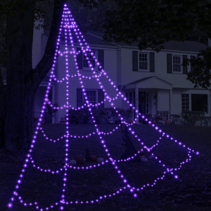 Spider Web Lights for Halloween Decorations Outdoor - 616 Leds, 8 Lighting Modes, 16.4 Ft Light up Giant Spider Webs (Purple)