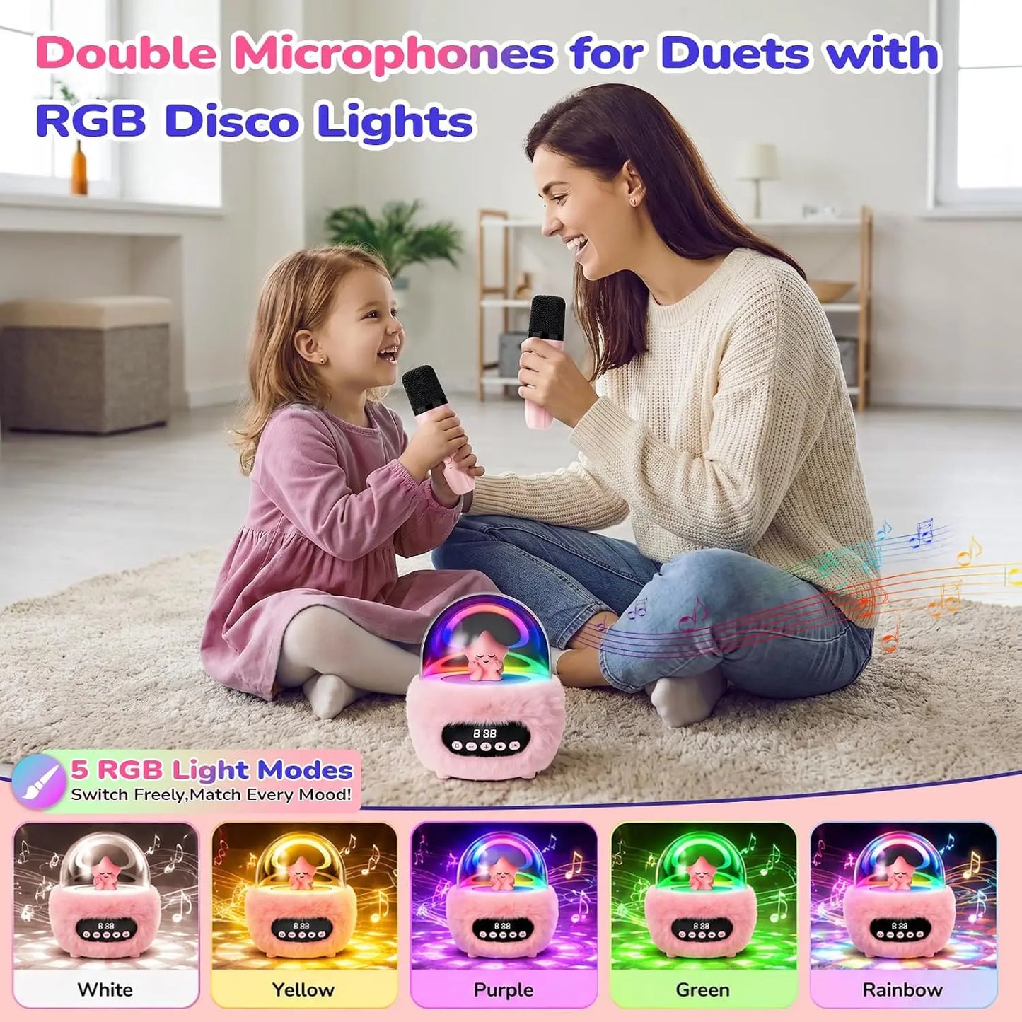 BEBANG Mini Karaokemachine for 3+ to 8–10 Years Old Girls, Portable Bluetooth Speaker with 2 Wireless Microphones, Built-In Lithium Ion Batteries, Multifunction Bluetooth Play, Fashion Toy Gift for Christmas/Birthday
