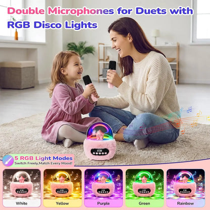 BEBANG Mini Karaokemachine for 3+ to 8–10 Years Old Girls, Portable Bluetooth Speaker with 2 Wireless Microphones, Built-In Lithium Ion Batteries, Multifunction Bluetooth Play, Fashion Toy Gift for Christmas/Birthday