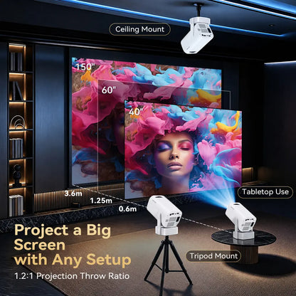 Qawtor Portable Native Projector with 4K Support, Wifi 6 & Bluetooth 5.0 – Mini Home Theater Movie Projector with Built-In Speaker & Wireless Ios/Android Screen Mirroring