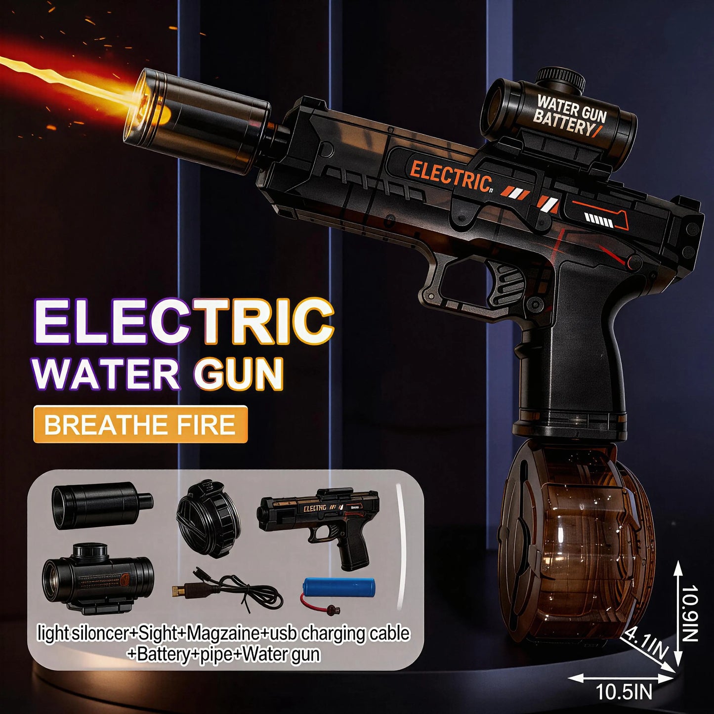 Kids' Rechargeable LED Electric Water Gun - Leak-Proof, Automatic Blasts, Spray Sound, 500Mah Cells, 25 Mins Battery Life, 26 Ft Range, 320Ml Capacity, Summer Outdoor Pool Toy, Automatic Water Blasts, Led Watergun