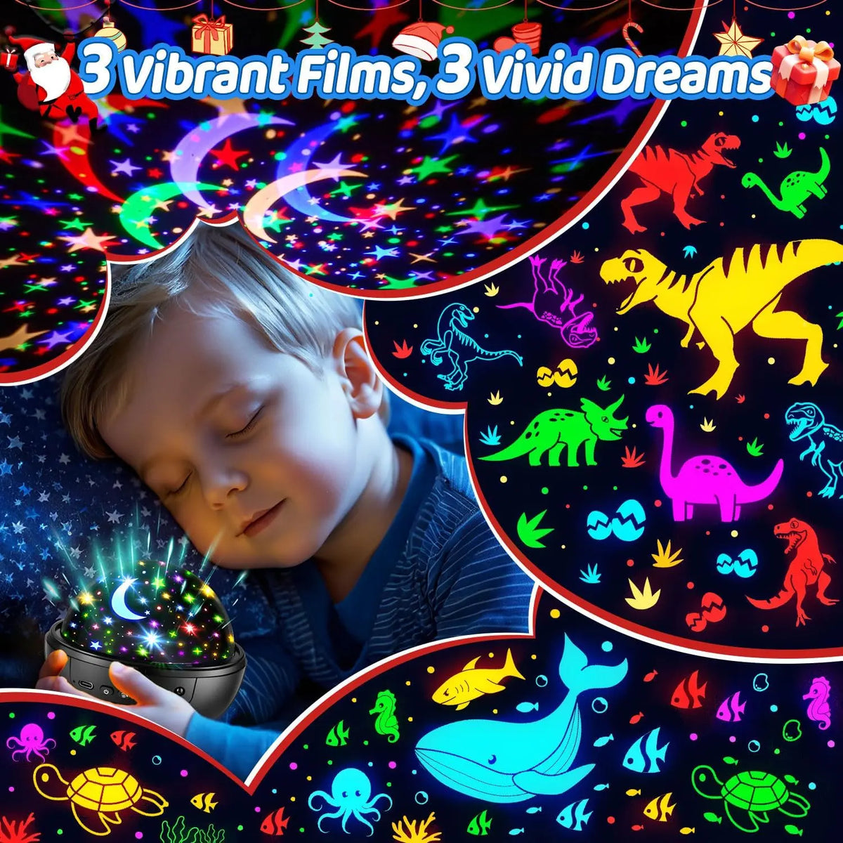 Onefire Night Light for Kids Ball 93 Lighting+3 Films Kids Night Light Projector,Remote+Dimmable Star Projector Dinosaur Toys 360° Ceiling Stars Glow in the Dark Stars,Christmas Gifts for 4 Year Old Boy Birthday Gift Remote Controlled
