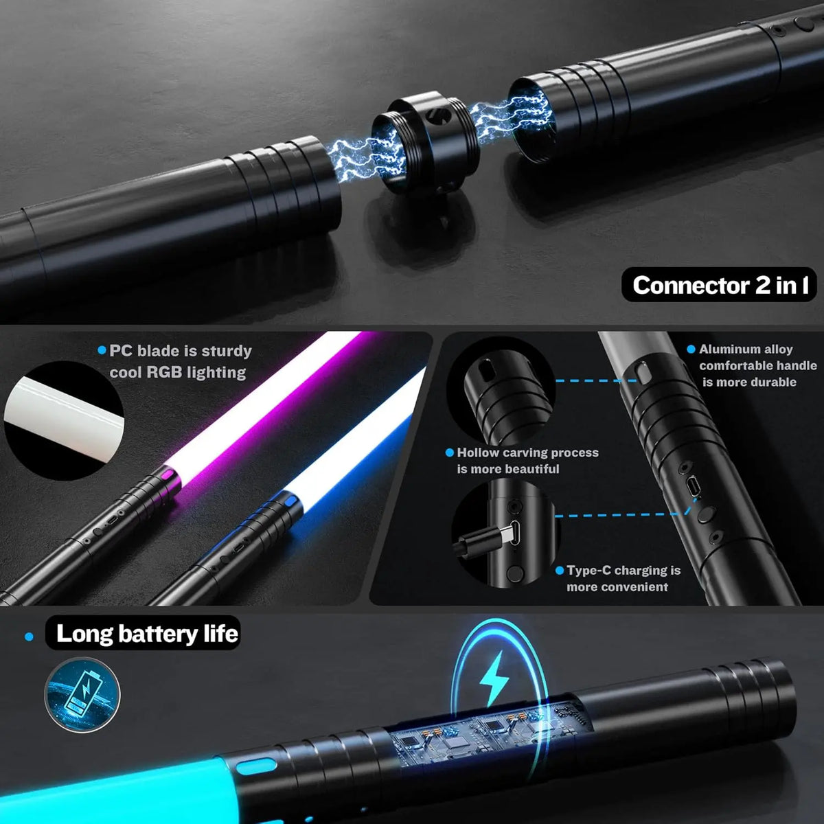Light Saber, USB Rechargeable Light Saber with 15 Light Colors, Suitable for Cosplay and Surprise Gift for Halloween and Christmas, Light up Saber