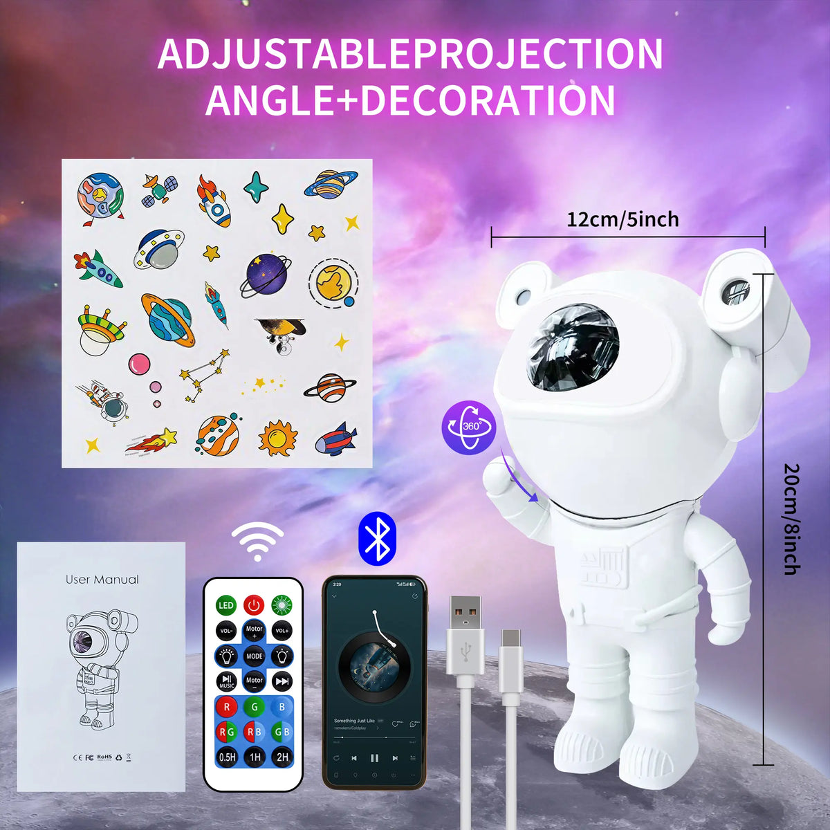 GLOWNEST Astronaut Galaxy Projector Lamp - 8-Mode RGB Lights, Remote Control Ease, Audio Function, Adjustable Space Theme Projection, Indoor Aesthetic Beauty Decor, Ideal for Kids Gifting, Housewarming Sohochic