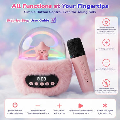 BEBANG Mini Karaokemachine for 3+ to 8–10 Years Old Girls, Portable Bluetooth Speaker with 2 Wireless Microphones, Built-In Lithium Ion Batteries, Multifunction Bluetooth Play, Fashion Toy Gift for Christmas/Birthday