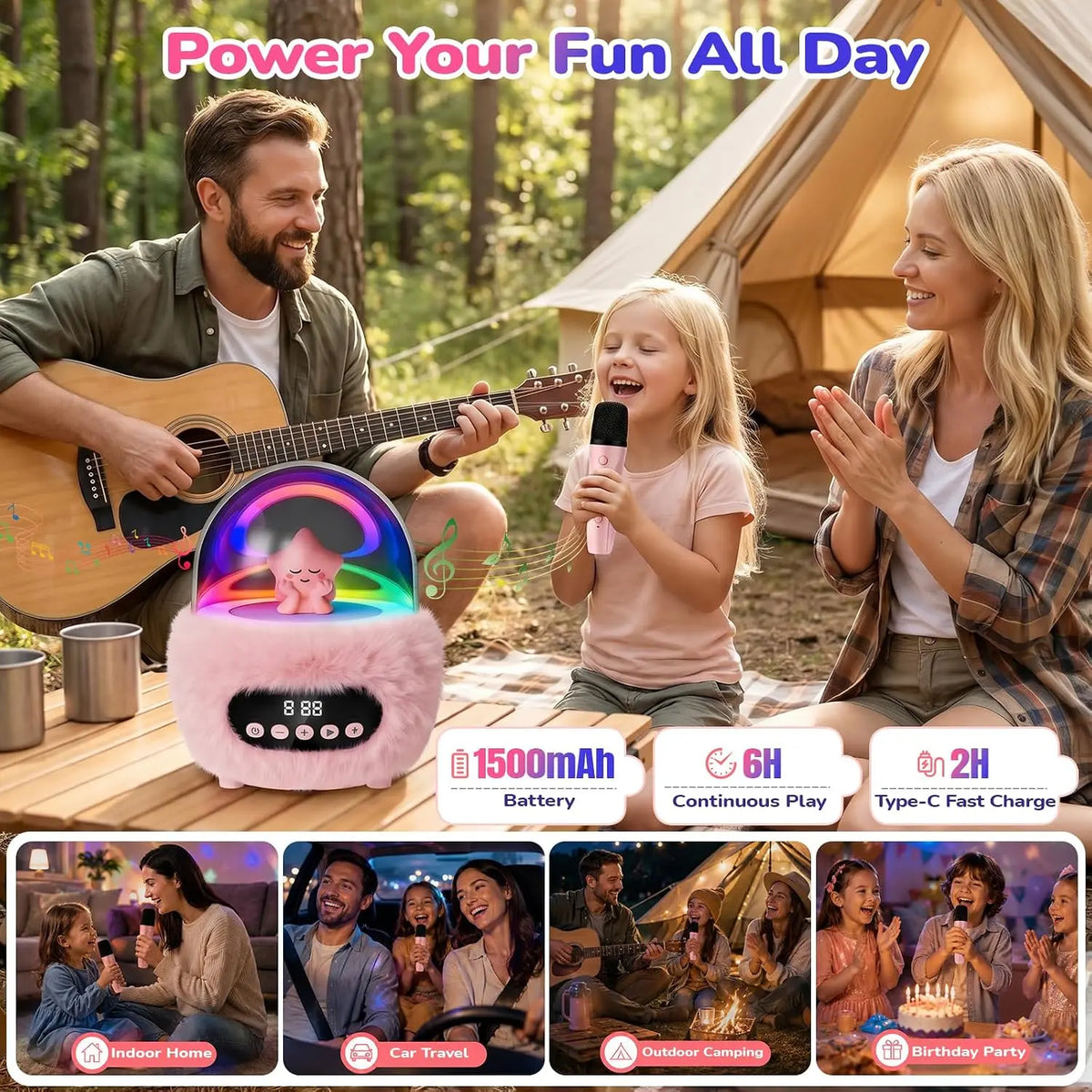BEBANG Mini Karaokemachine for 3+ to 8–10 Years Old Girls, Portable Bluetooth Speaker with 2 Wireless Microphones, Built-In Lithium Ion Batteries, Multifunction Bluetooth Play, Fashion Toy Gift for Christmas/Birthday