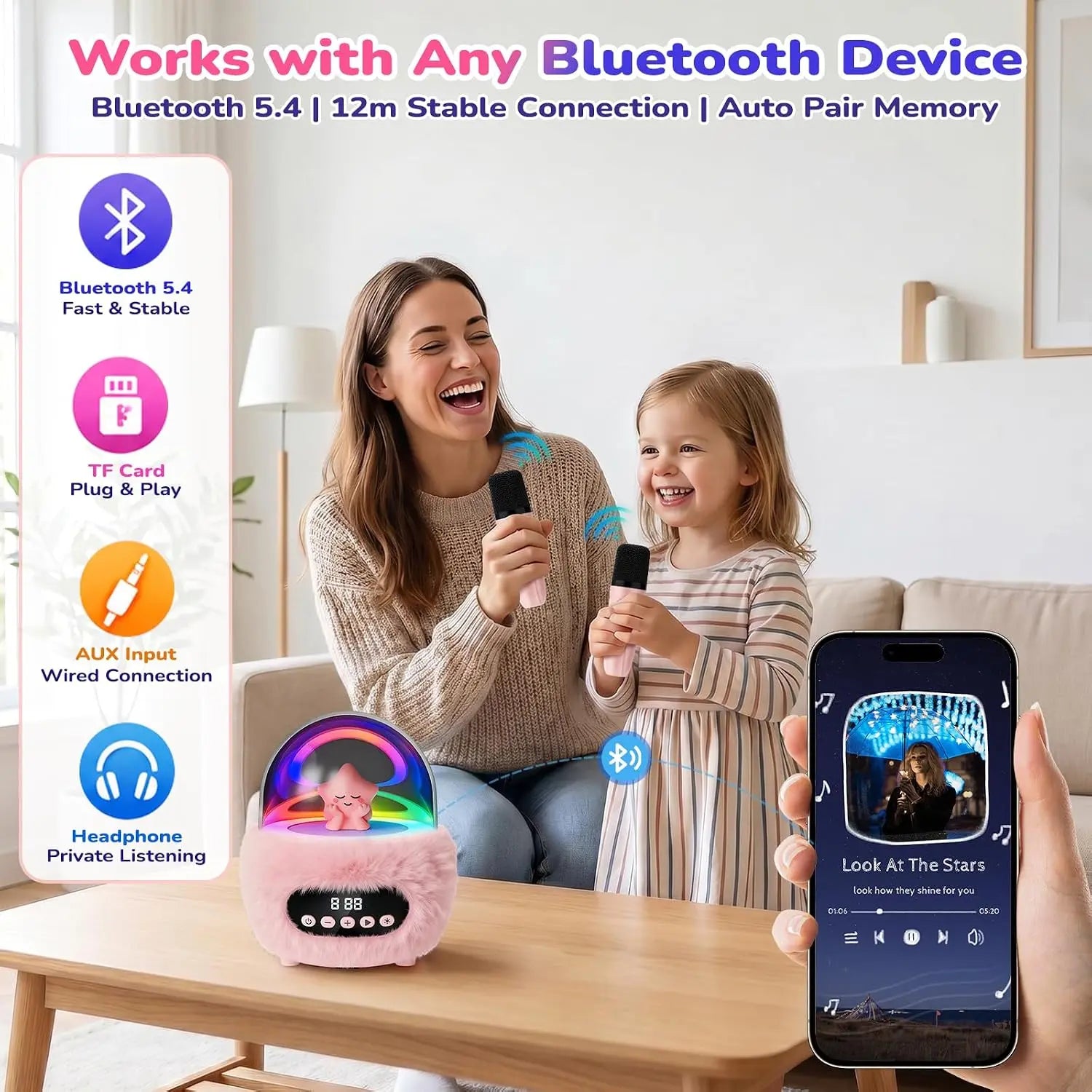 BEBANG Mini Karaokemachine for 3+ to 8–10 Years Old Girls, Portable Bluetooth Speaker with 2 Wireless Microphones, Built-In Lithium Ion Batteries, Multifunction Bluetooth Play, Fashion Toy Gift for Christmas/Birthday