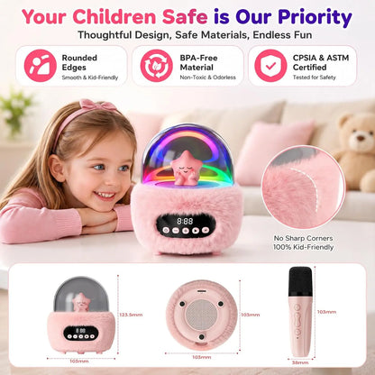 BEBANG Mini Karaokemachine for 3+ to 8–10 Years Old Girls, Portable Bluetooth Speaker with 2 Wireless Microphones, Built-In Lithium Ion Batteries, Multifunction Bluetooth Play, Fashion Toy Gift for Christmas/Birthday