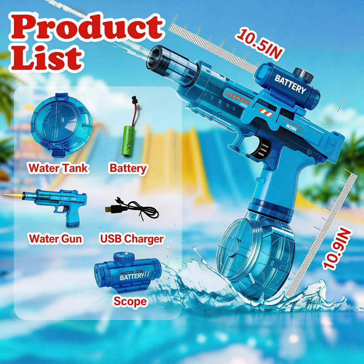 Kids' Rechargeable LED Electric Water Gun - Leak-Proof, Automatic Blasts, Spray Sound, 500Mah Cells, 25 Mins Battery Life, 26 Ft Range, 320Ml Capacity, Summer Outdoor Pool Toy, Automatic Water Blasts, Led Watergun
