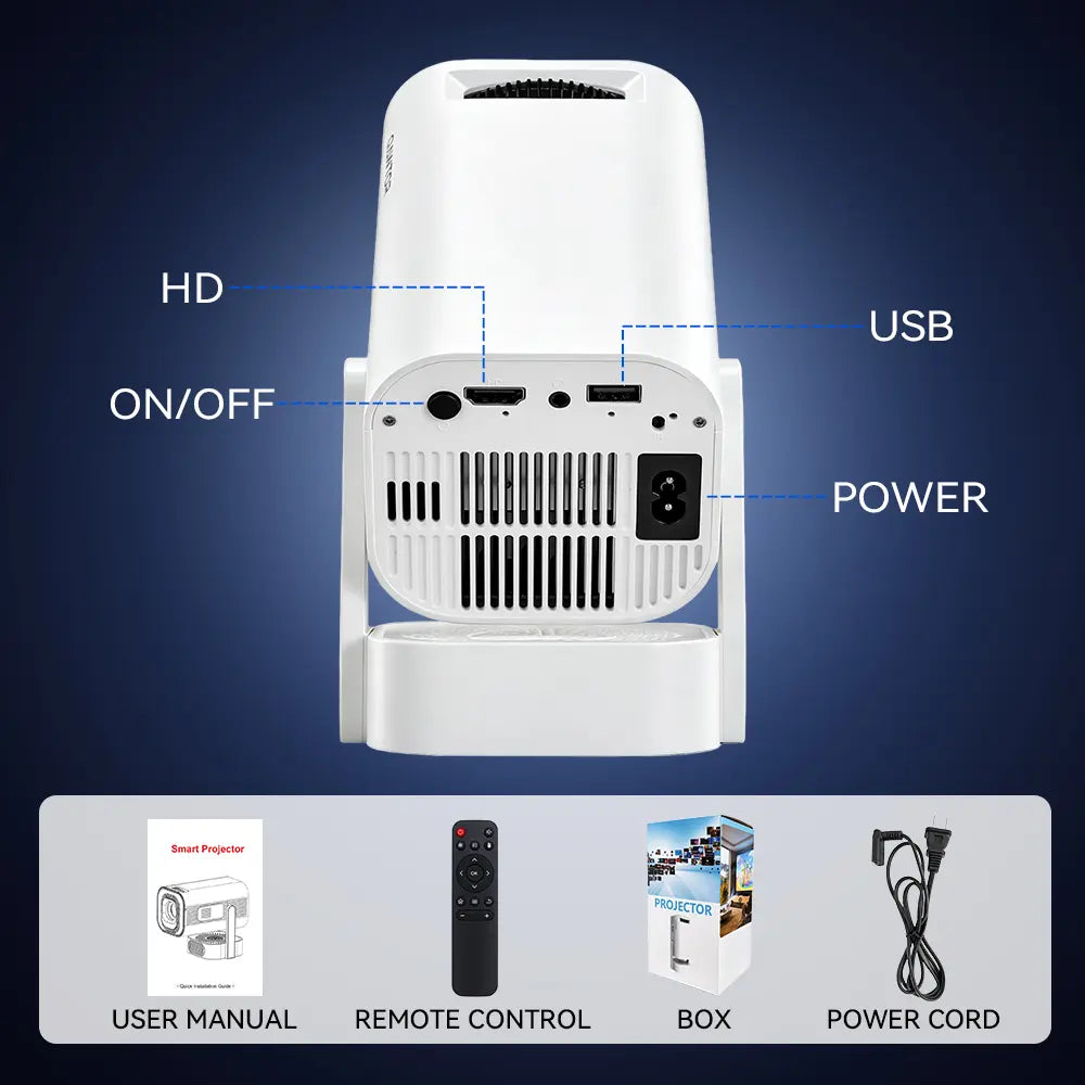 Qawtor Portable Native Projector with 4K Support, Wifi 6 & Bluetooth 5.0 – Mini Home Theater Movie Projector with Built-In Speaker & Wireless Ios/Android Screen Mirroring