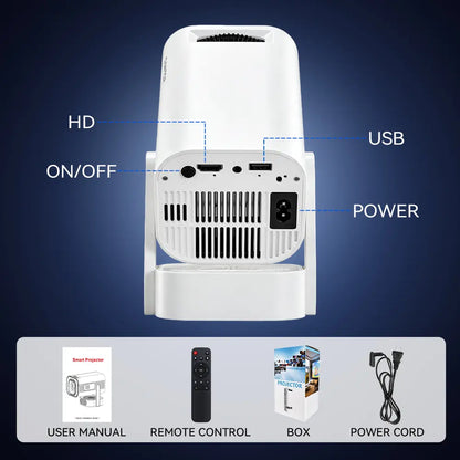 Qawtor Portable Native Projector with 4K Support, Wifi 6 & Bluetooth 5.0 – Mini Home Theater Movie Projector with Built-In Speaker & Wireless Ios/Android Screen Mirroring