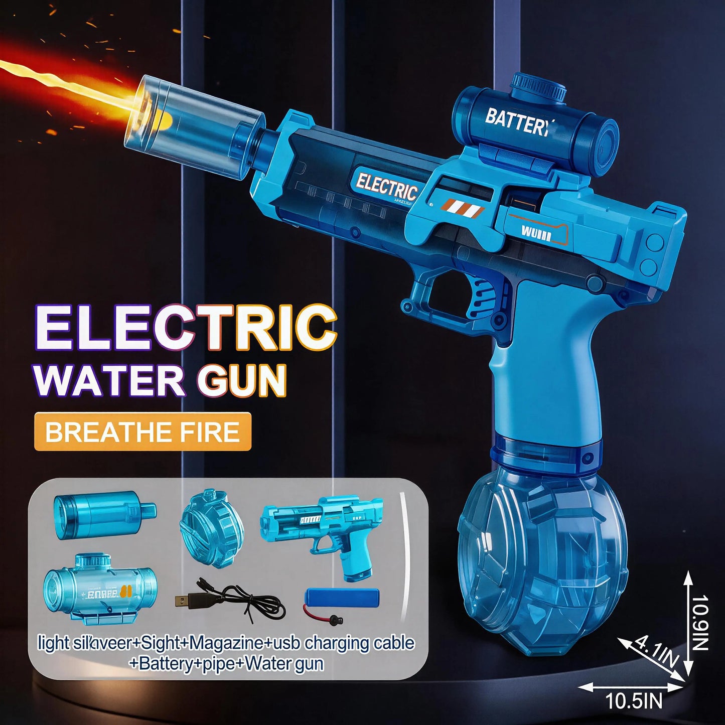 Kids' Rechargeable LED Electric Water Gun - Leak-Proof, Automatic Blasts, Spray Sound, 500Mah Cells, 25 Mins Battery Life, 26 Ft Range, 320Ml Capacity, Summer Outdoor Pool Toy, Automatic Water Blasts, Led Watergun