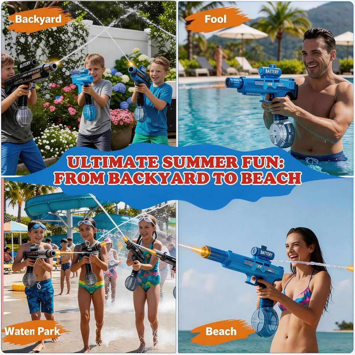Kids' Rechargeable LED Electric Water Gun - Leak-Proof, Automatic Blasts, Spray Sound, 500Mah Cells, 25 Mins Battery Life, 26 Ft Range, 320Ml Capacity, Summer Outdoor Pool Toy, Automatic Water Blasts, Led Watergun